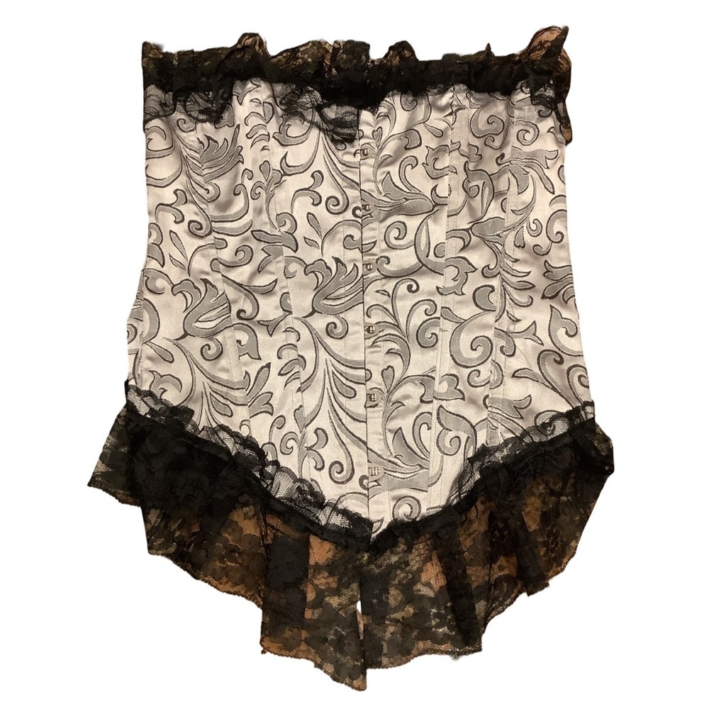 Vintage Satin & Lace Size Small Corset W/Satin Ribbon on Back & Matching Thong.